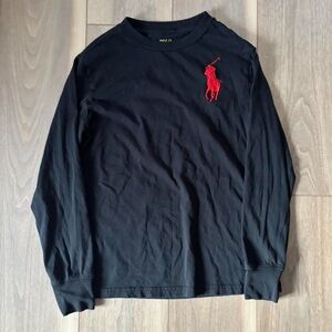 Ralph Lauren Black Long-Sleeve Tee with Red Polo Logo